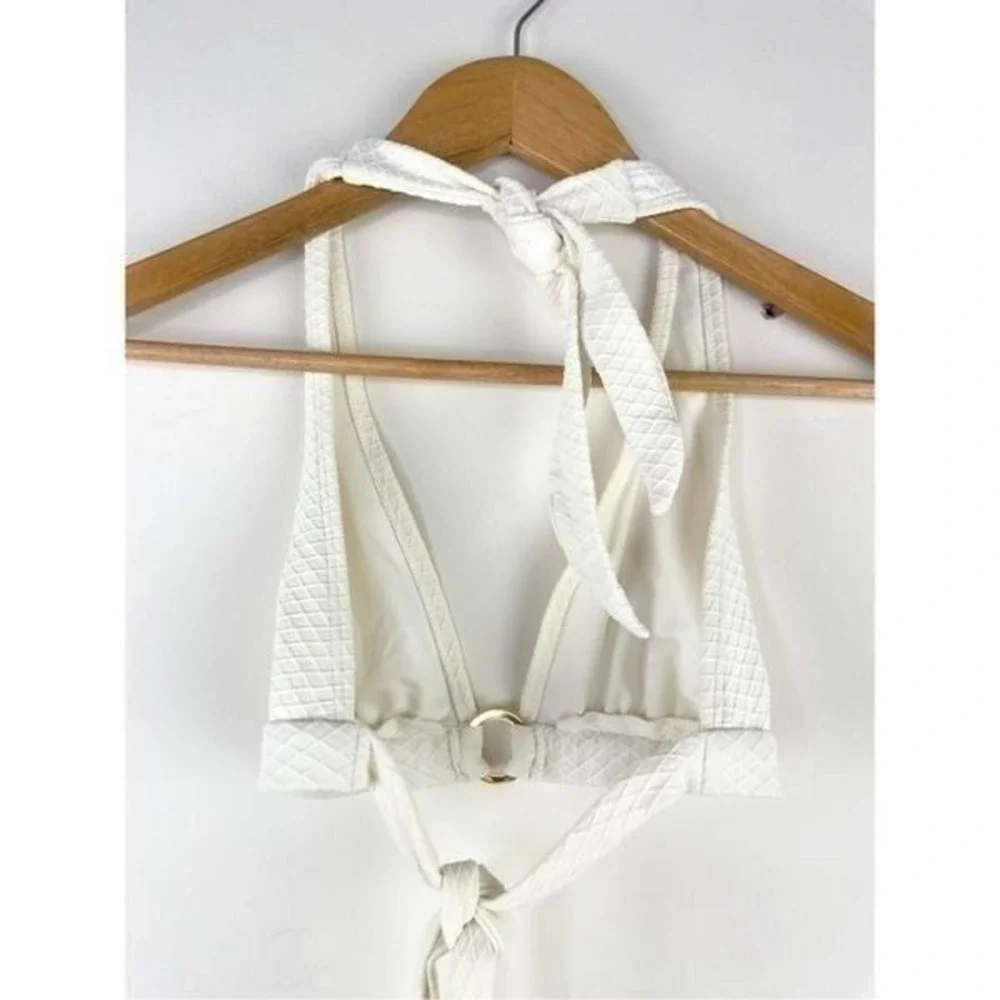 Shoshanna Ring Front Halter‎ Bikini Top in White